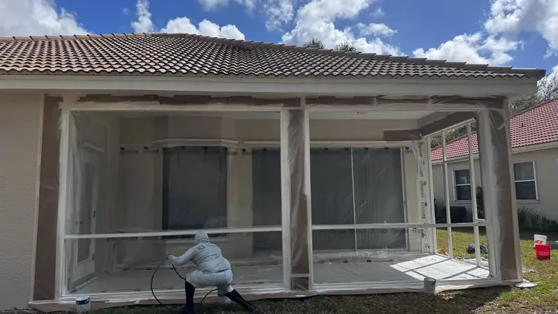 Enclosure refurbishing in progress with prep work before painting